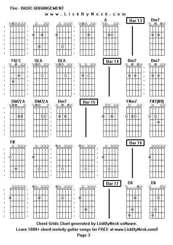 Chord Grids Chart of chord melody fingerstyle guitar song-Fire - BASIC ARRANGEMENT,generated by LickByNeck software.